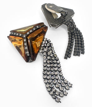 Vintage 1980's Orange Lucite Earrings With Rhinestone Tassles