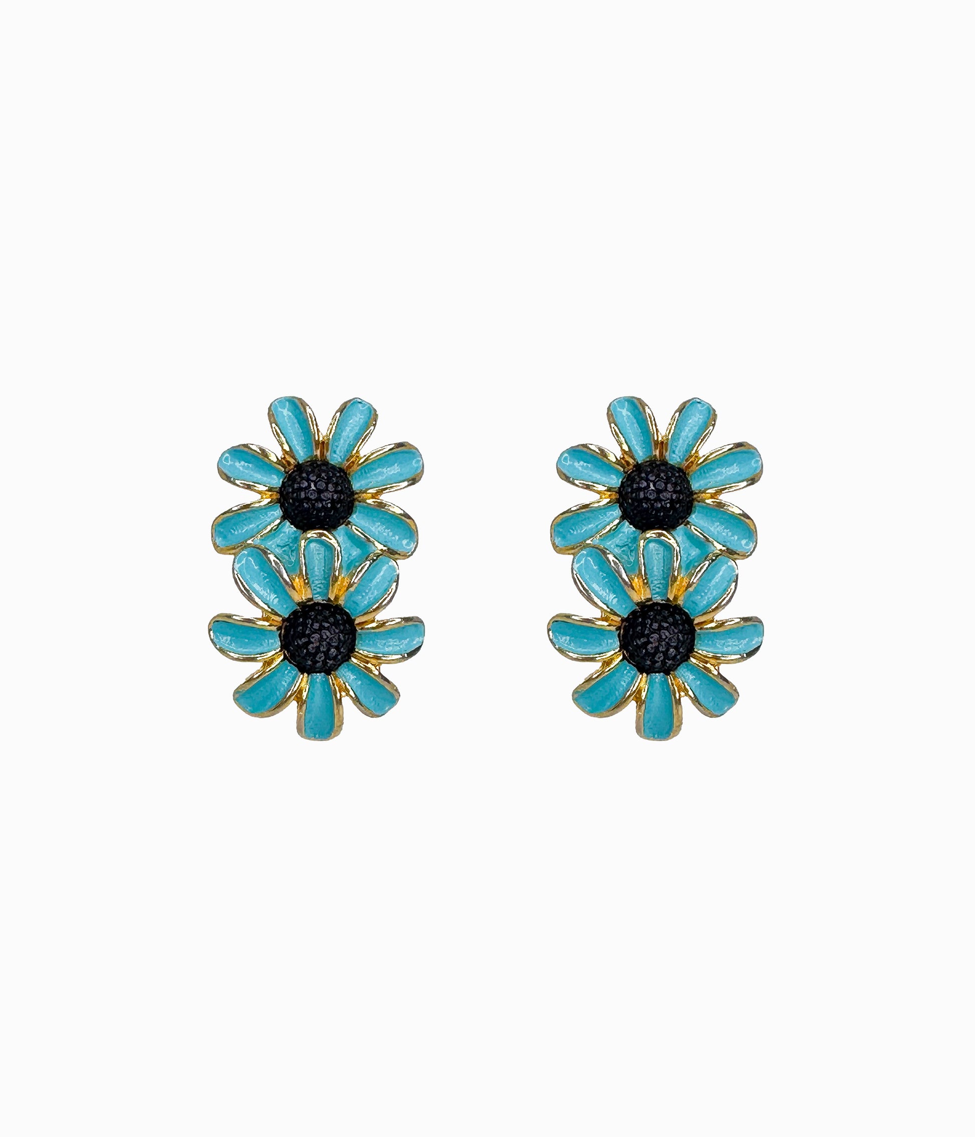 JUDY LEE 1970's Blue Enamel Daisy Flower Crawler Earrings