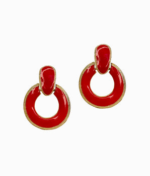Vintage 1990's Red Enamel Doorknocker Earrings