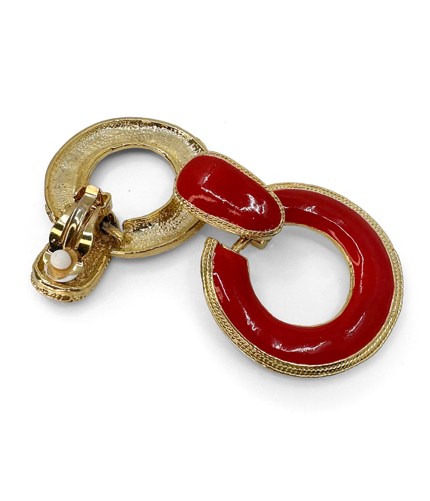Vintage 1990's Red Enamel Doorknocker Earrings