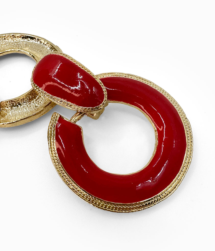 Vintage 1990's Red Enamel Doorknocker Earrings