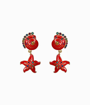 EDGAR BEREBI 1990's Red Seashell & Starfish With Multicolored Rhinestones (NOS)