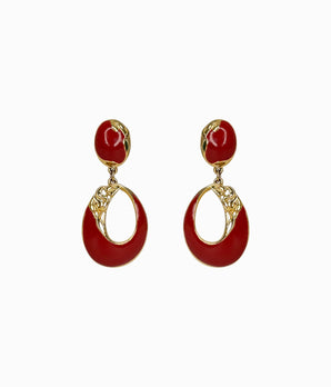 EDGAR BEREBI 1990's Red Enamel Oval Earrings