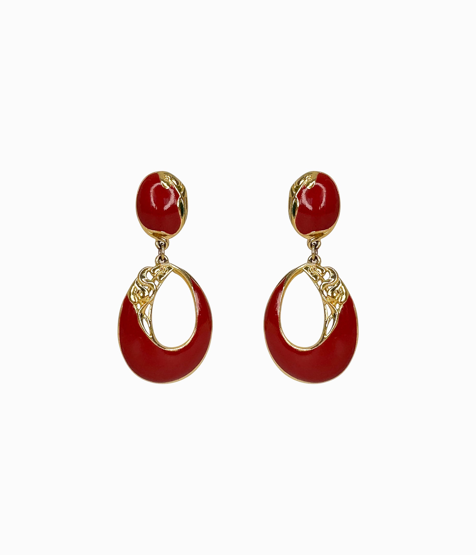 EDGAR BEREBI 1990's Red Enamel Oval Earrings