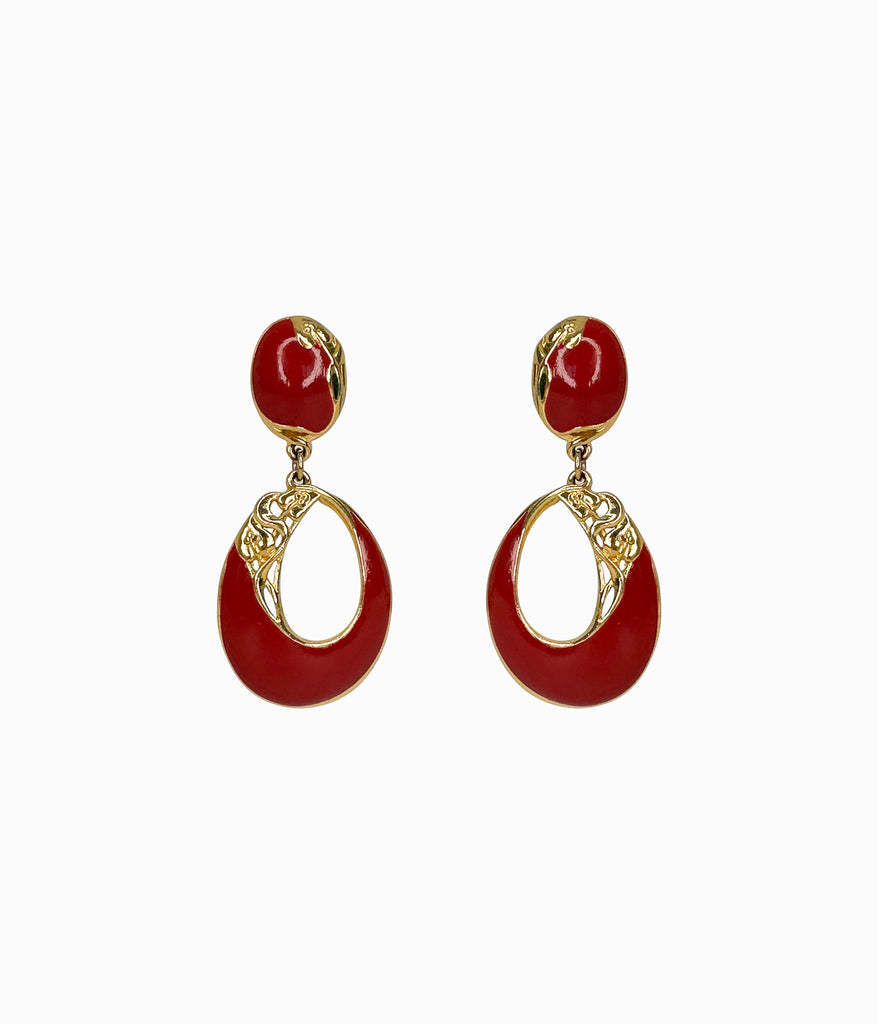 EDGAR BEREBI 1990's Red Enamel Oval Earrings