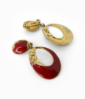 EDGAR BEREBI 1990's Red Enamel Oval Earrings