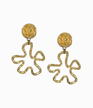 Vintage 1990's Gold Tone Squiggle Flower Earrings