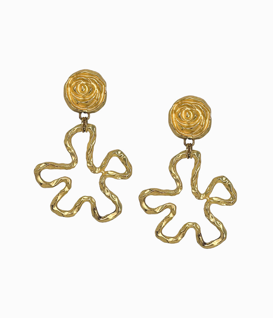 Vintage 1990's Gold Tone Squiggle Flower Earrings