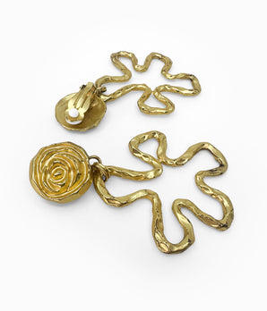 Vintage 1990's Gold Tone Squiggle Flower Earrings