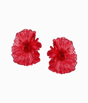 Vintage 1980's Red Lucite Flower Earrings