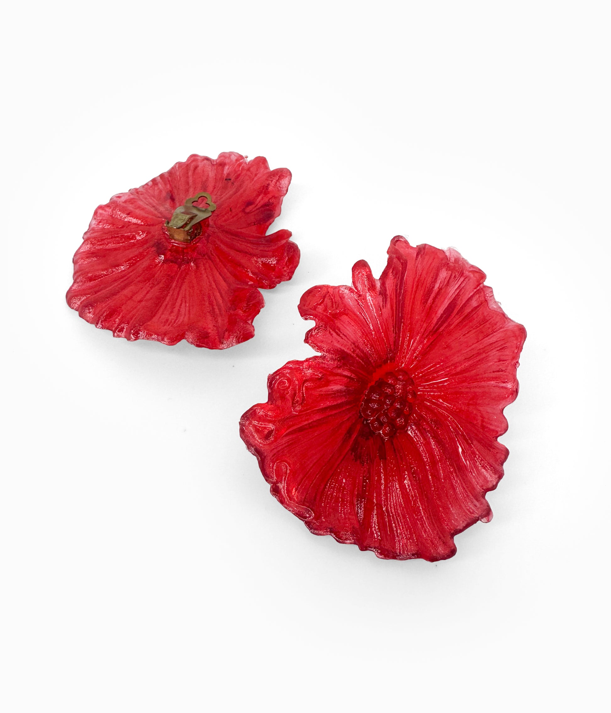 Vintage 1980's Red Lucite Flower Earrings