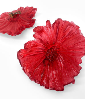Vintage 1980's Red Lucite Flower Earrings