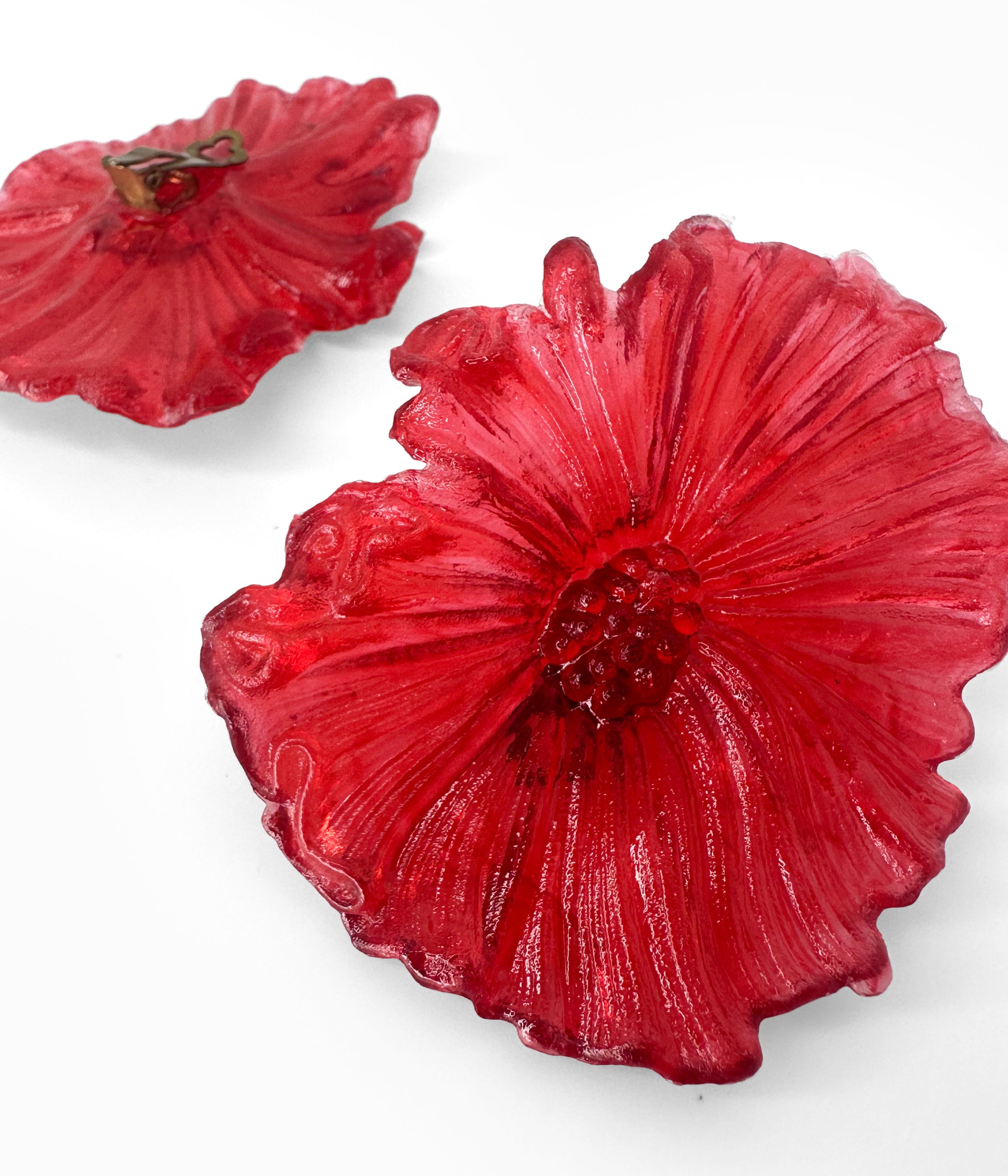 Vintage 1980's Red Lucite Flower Earrings