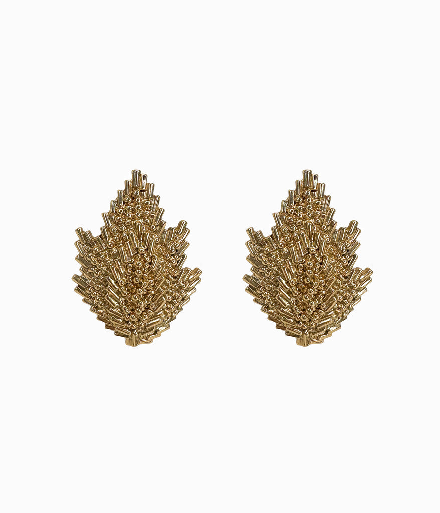 Vintage 1980's Gold Tone Leaf Button Earring (NOS)
