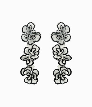 Vintage White & Black Flower Dangle Earrings