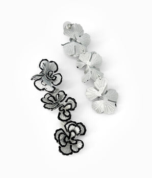 Vintage White & Black Flower Dangle Earrings