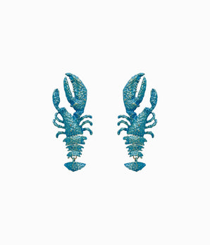 Vintage Shimmery Blue Lobster Earrings