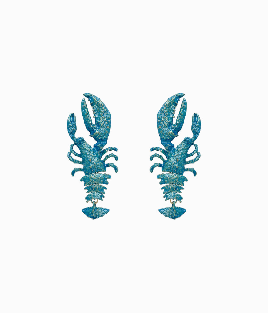 Vintage Shimmery Blue Lobster Earrings