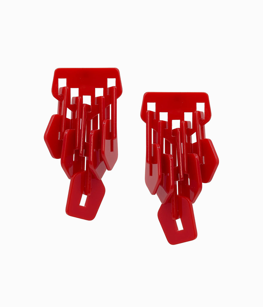 Vintage 80's Red Acrylic Chain Chandelier Earrings