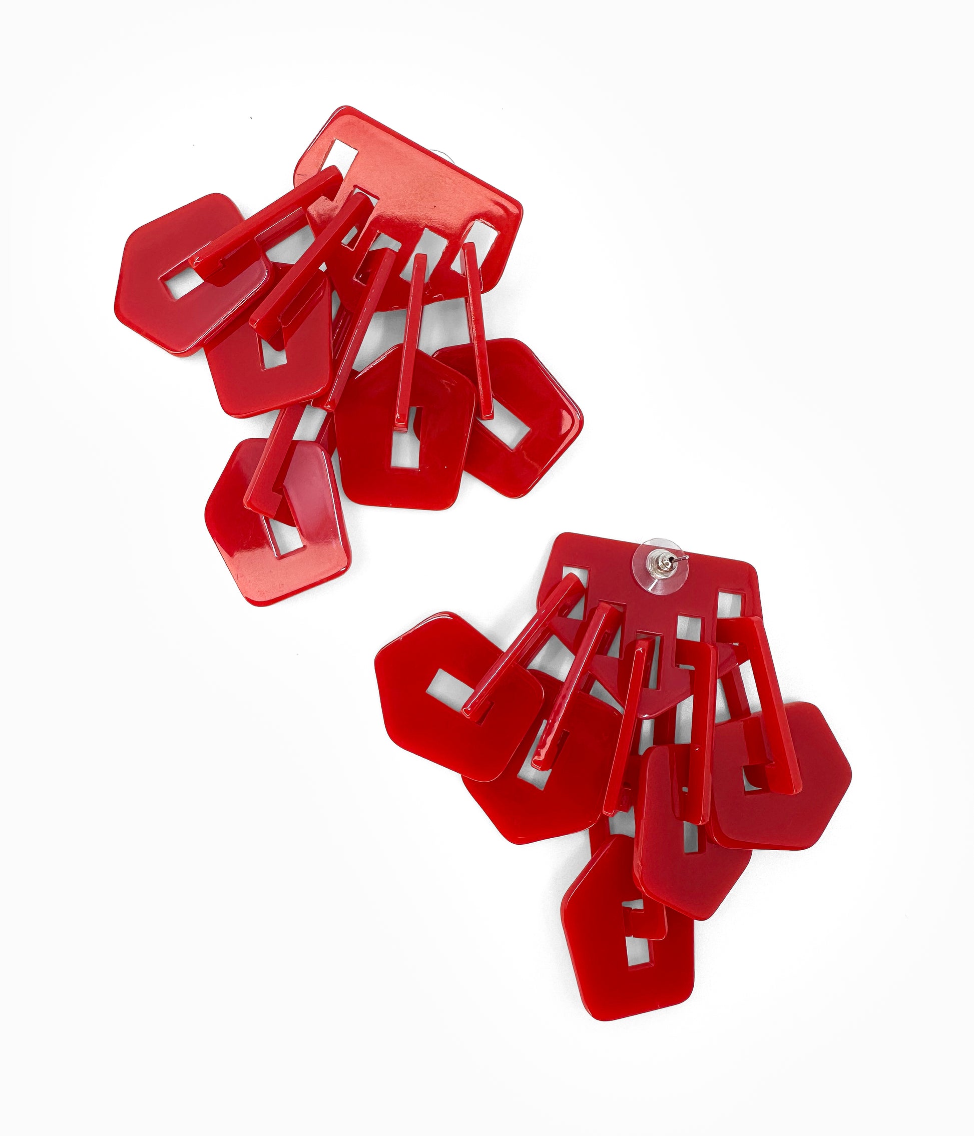 Vintage 80's Red Acrylic Chain Chandelier Earrings