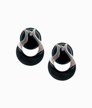 Vintage 90's Silver Tone & Black Enamel Doorknocker Earrings