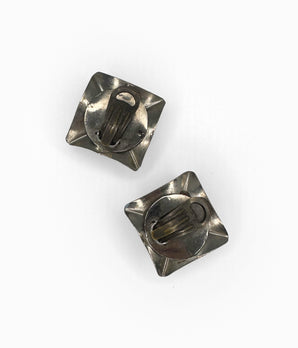 Vintage 80's Pillow Earrings with Coral Red Resin & Metal Base