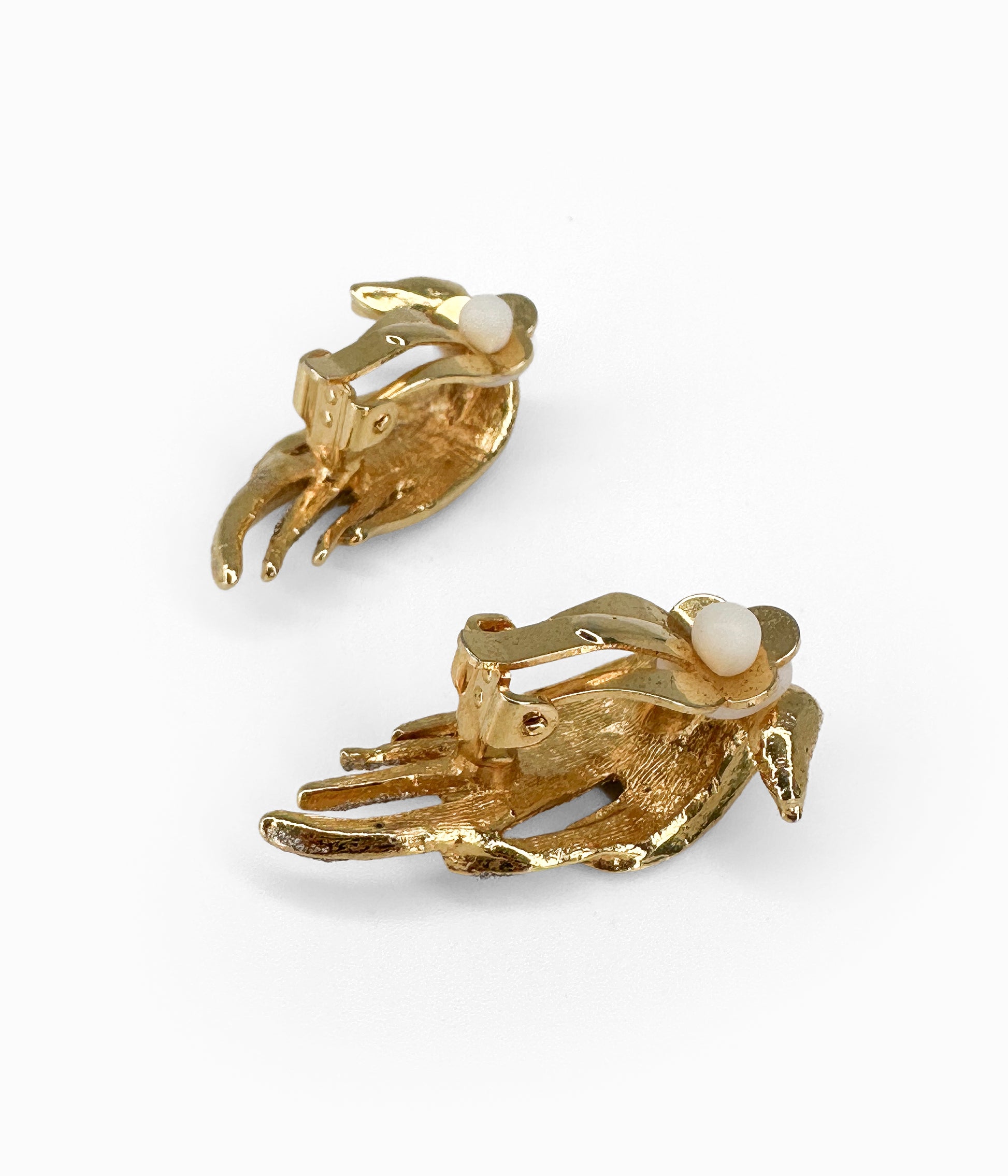 90's Vintage Gold Tone Wing Earrings with Silver Shimmer Detail