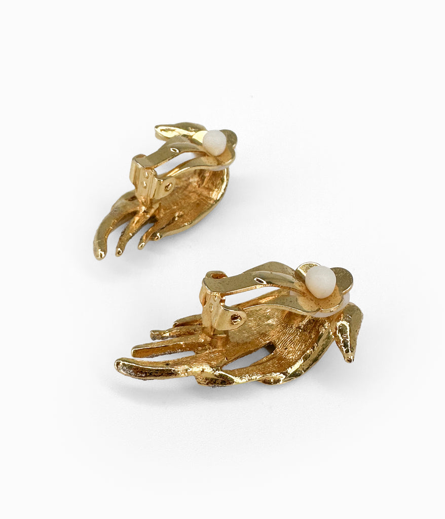 90's Vintage Gold Tone Wing Earrings with Silver Shimmer Detail