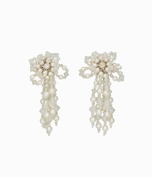 80's Faux Pearl & Crystal Cascade Earrings