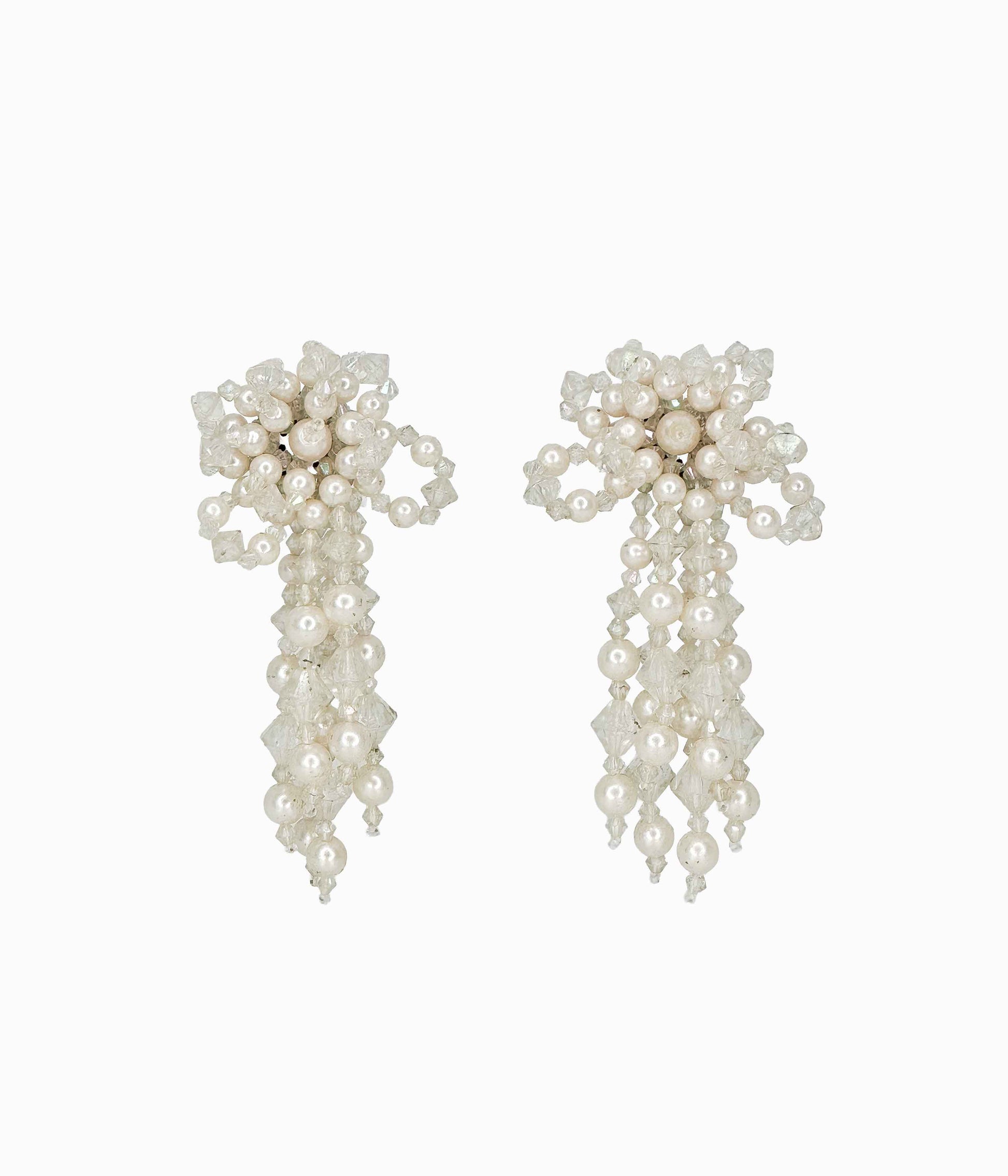 80's Faux Pearl & Crystal Cascade Earrings