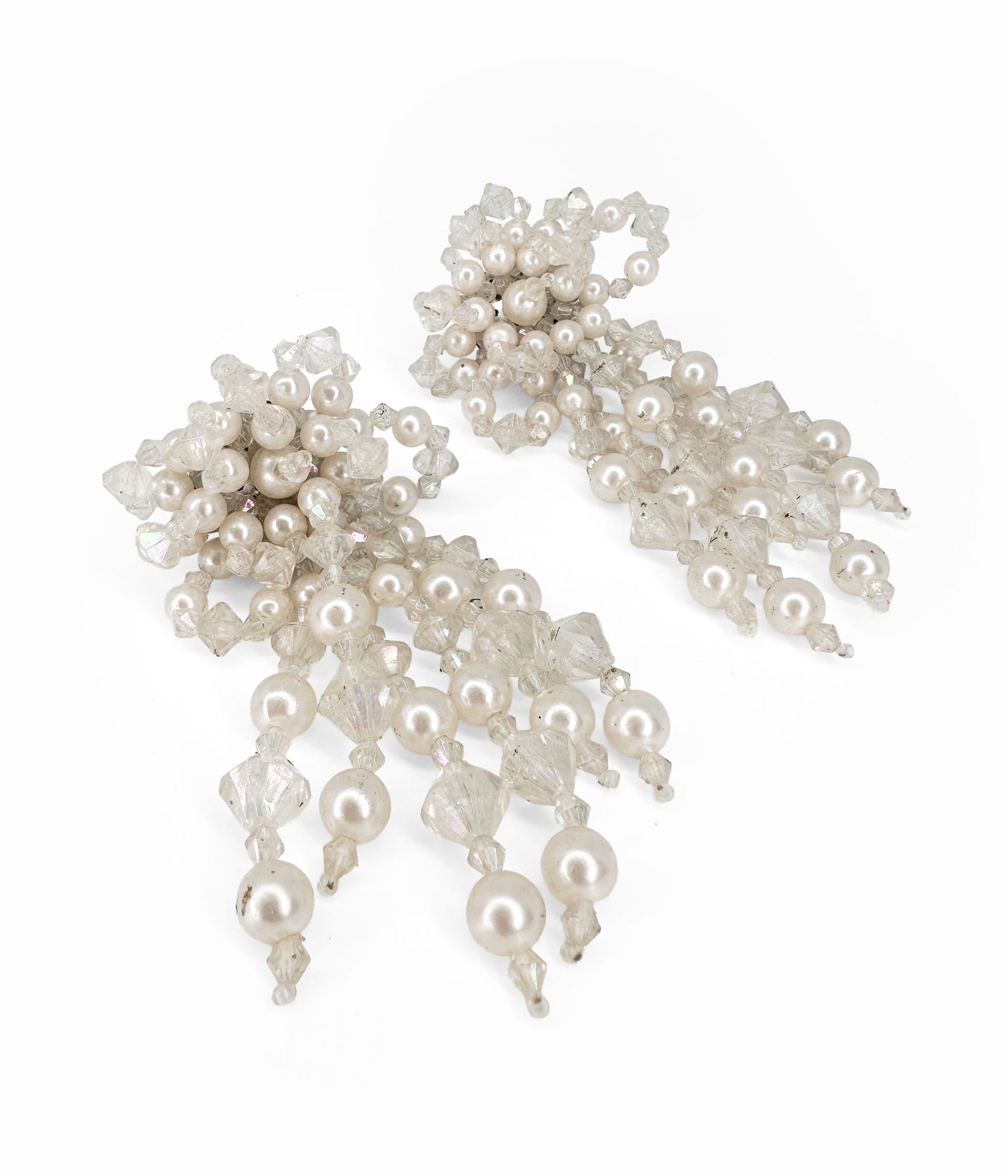 80's Faux Pearl & Crystal Cascade Earrings