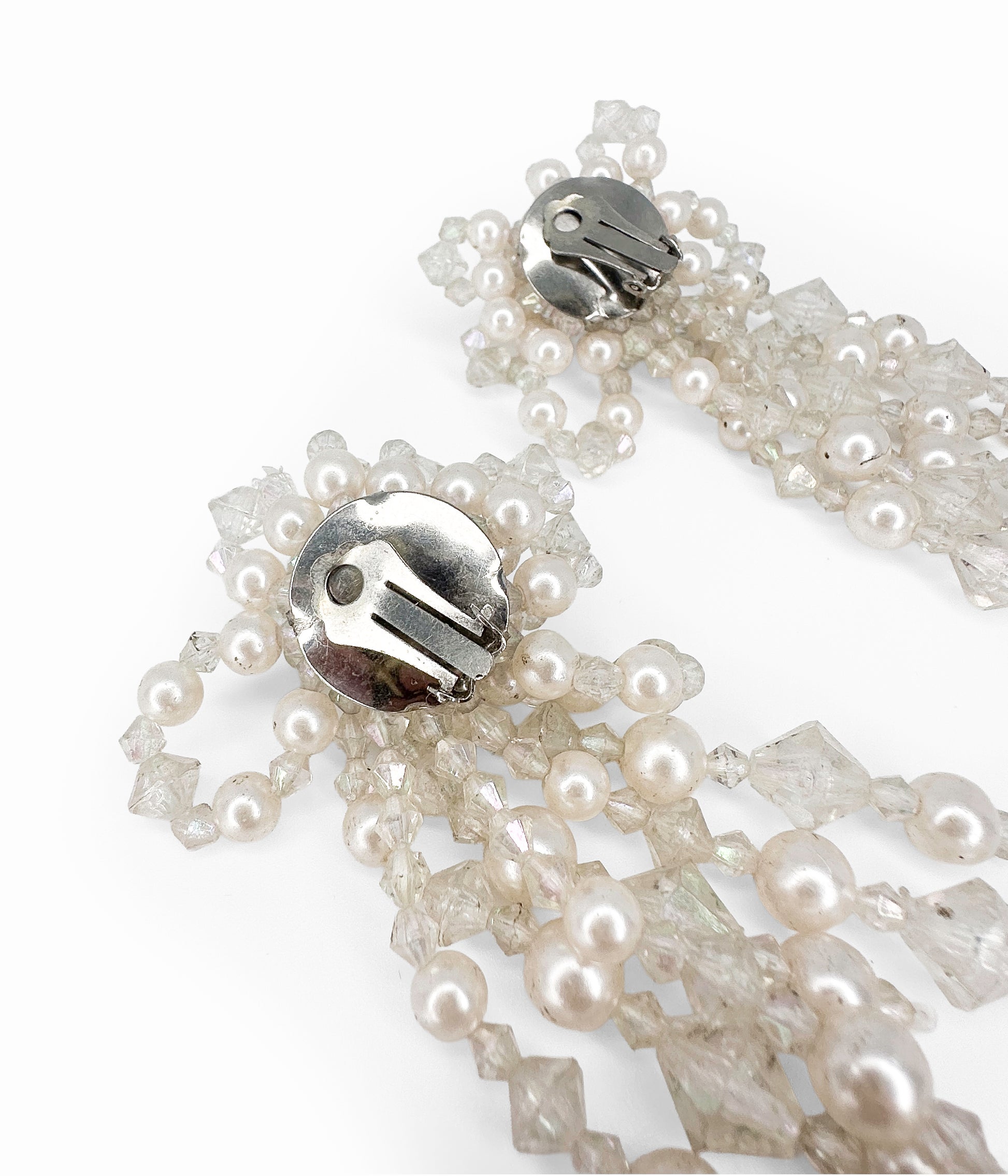 80's Faux Pearl & Crystal Cascade Earrings