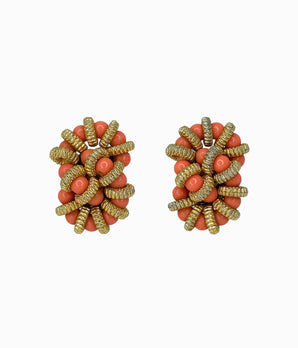 Vintage 60's Coral & Gold Tone Infinity Beaded Earrings