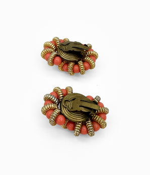 Vintage 60's Coral & Gold Tone Infinity Beaded Earrings
