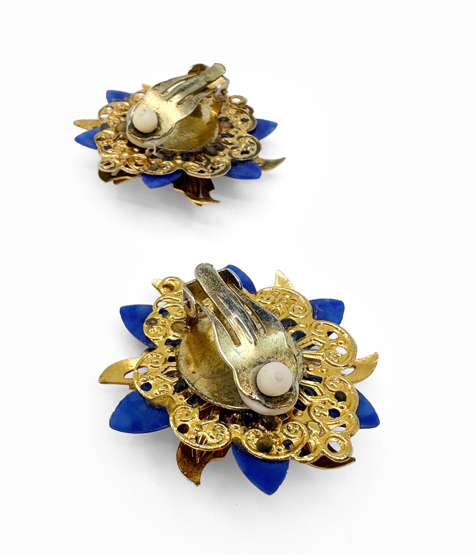 Vintage Flowers with Gold Tone, Blue Leaves and Rhinestones