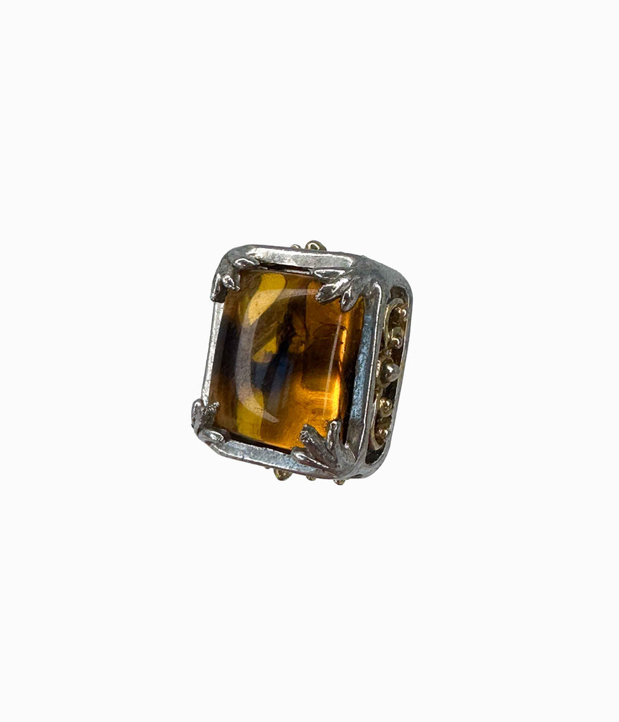 Vintage Faux Tortoise Shell Lucite Rectangular Earrings with Silver Tone Detail