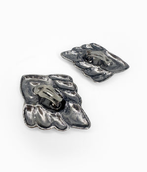 Vintage 90's Silver Tone Hammered Motif Diamond Shaped Earrings