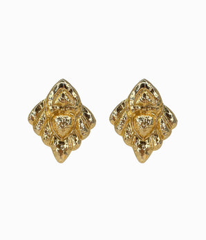 Vintage 90's Gold Tone Hammered Motif Diamond Shaped Earrings