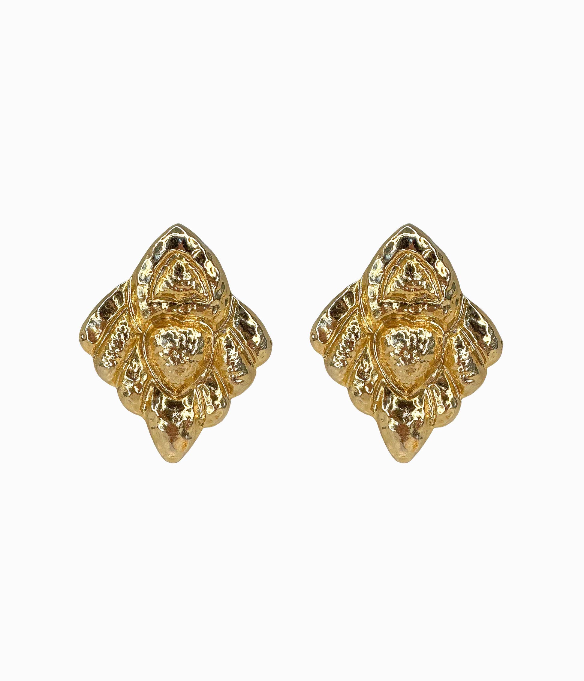 Vintage 90's Gold Tone Hammered Motif Diamond Shaped Earrings