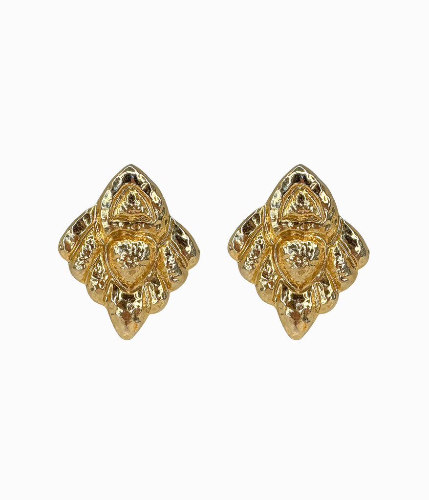 Vintage 90's Gold Tone Hammered Motif Diamond Shaped Earrings