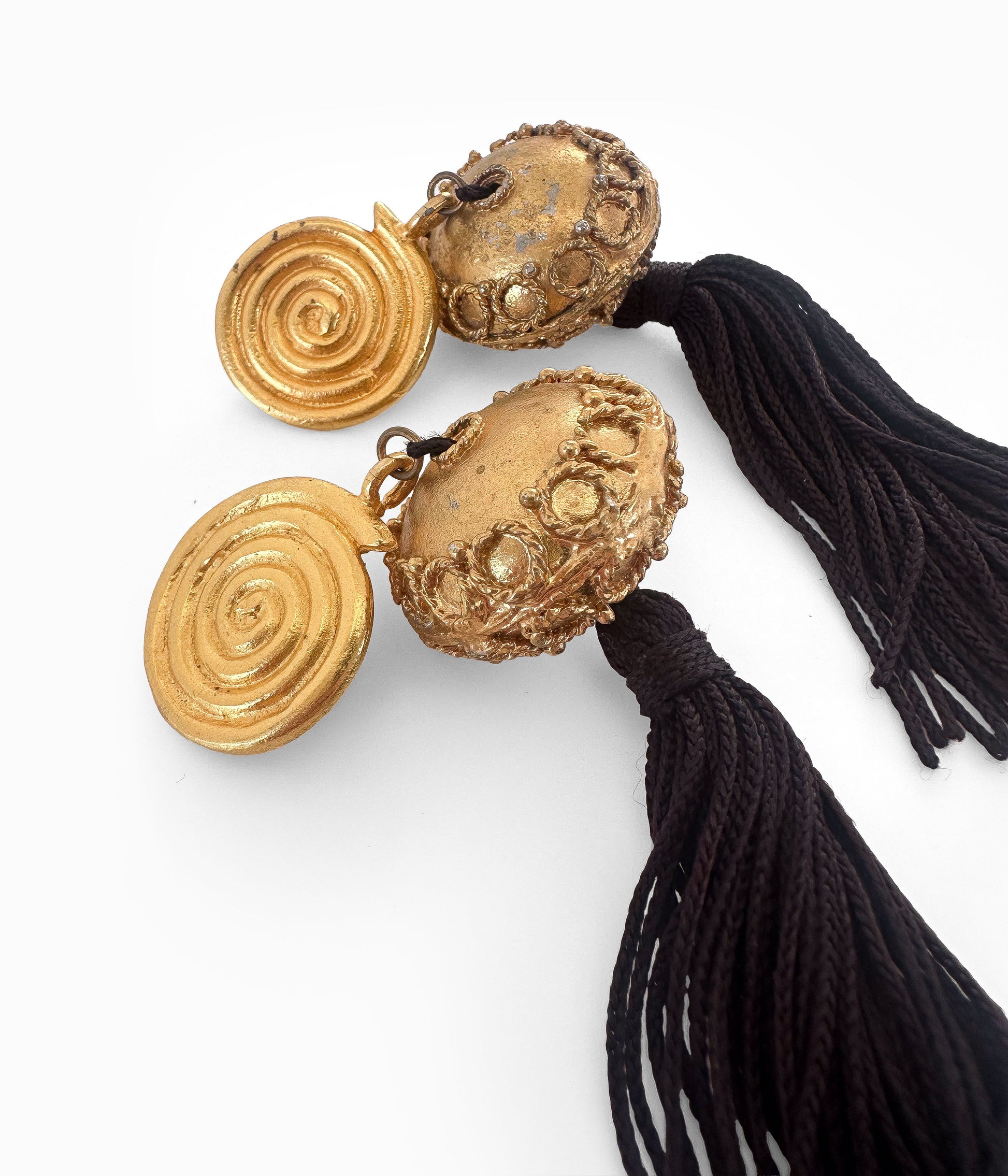 Vintage Oversized Gold Tone Black Silk Tassel Clip Earrings (Copy)