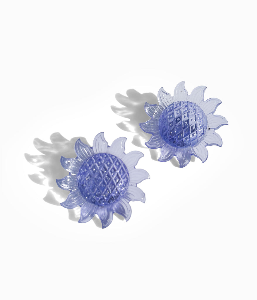Vintage Transparent Blue Acrylic Sunflower Earrings