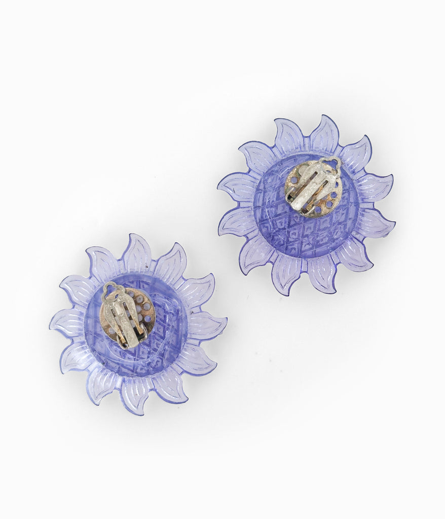 Vintage Transparent Blue Acrylic Sunflower Earrings