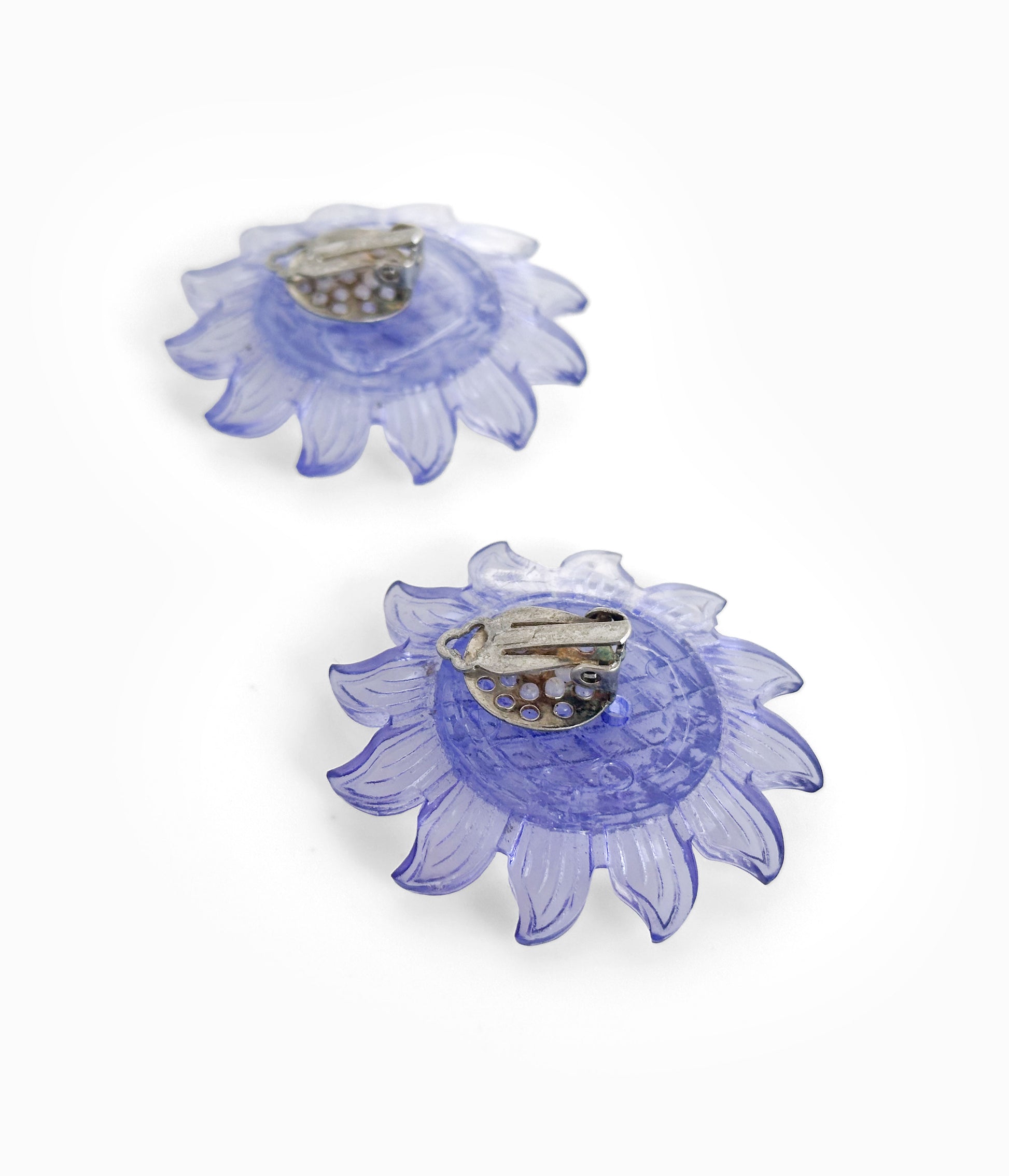 Vintage Transparent Blue Acrylic Sunflower Earrings