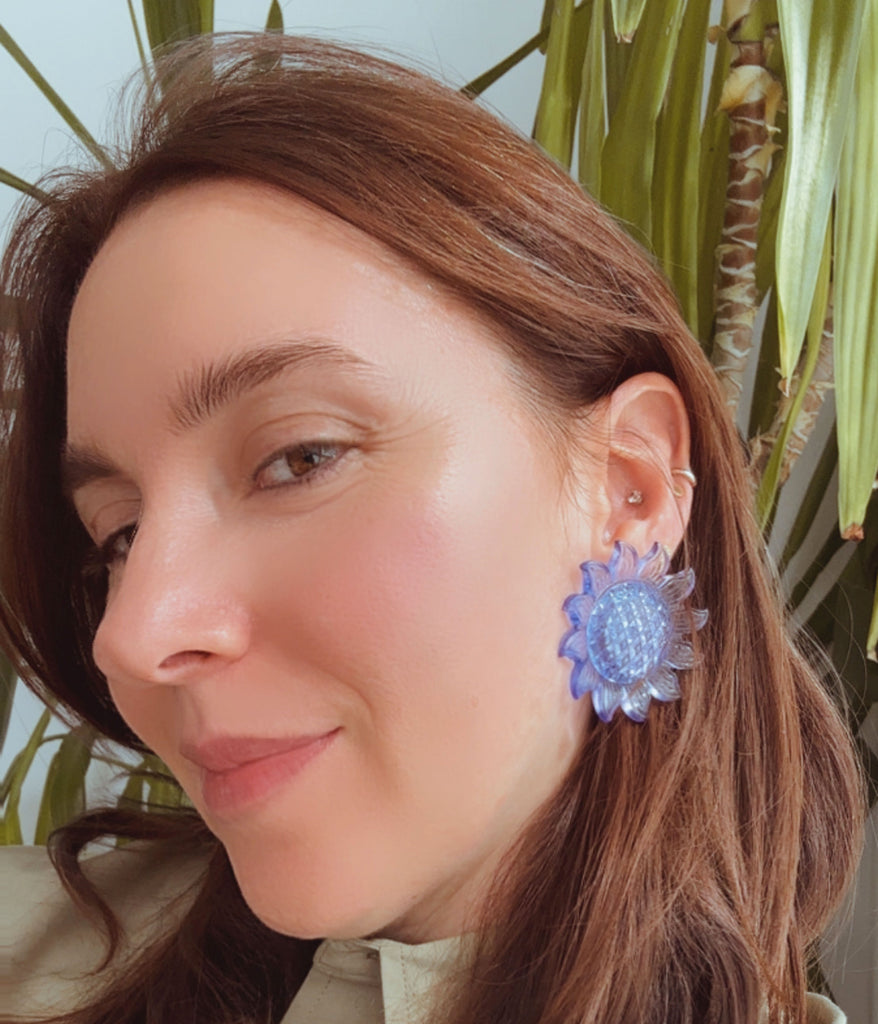 Vintage Transparent Blue Acrylic Sunflower Earrings