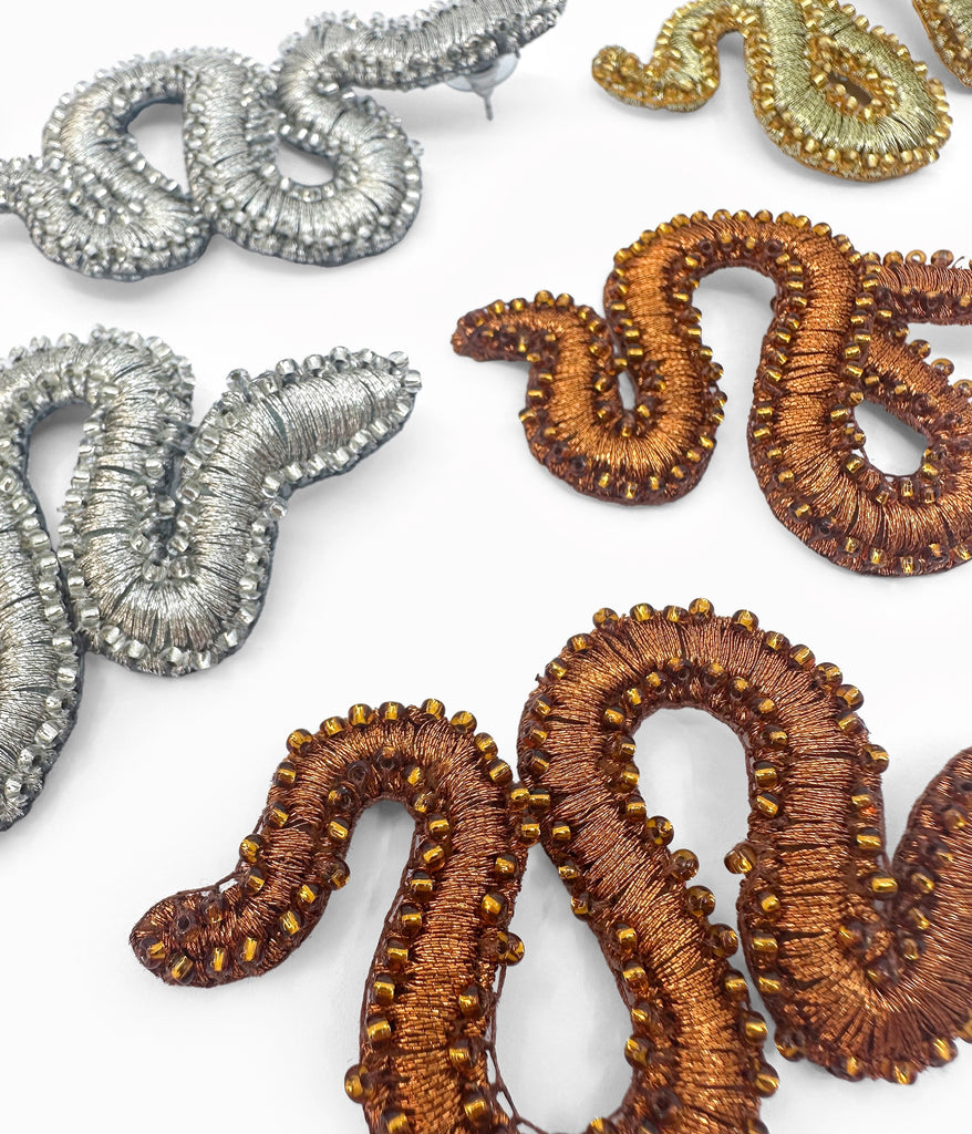 Beaded Umber Snake Earrings