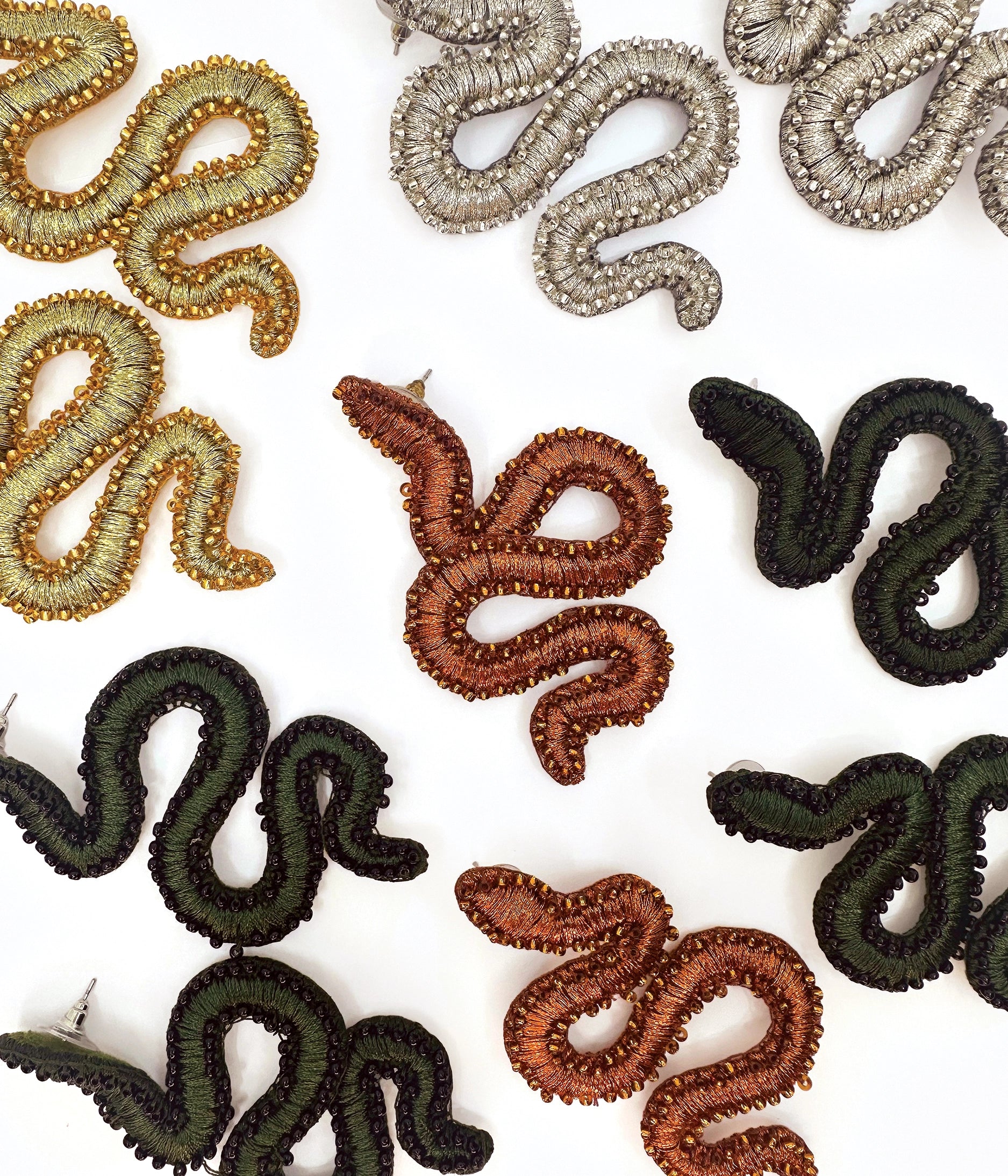 Beaded Gold Snake Earrings