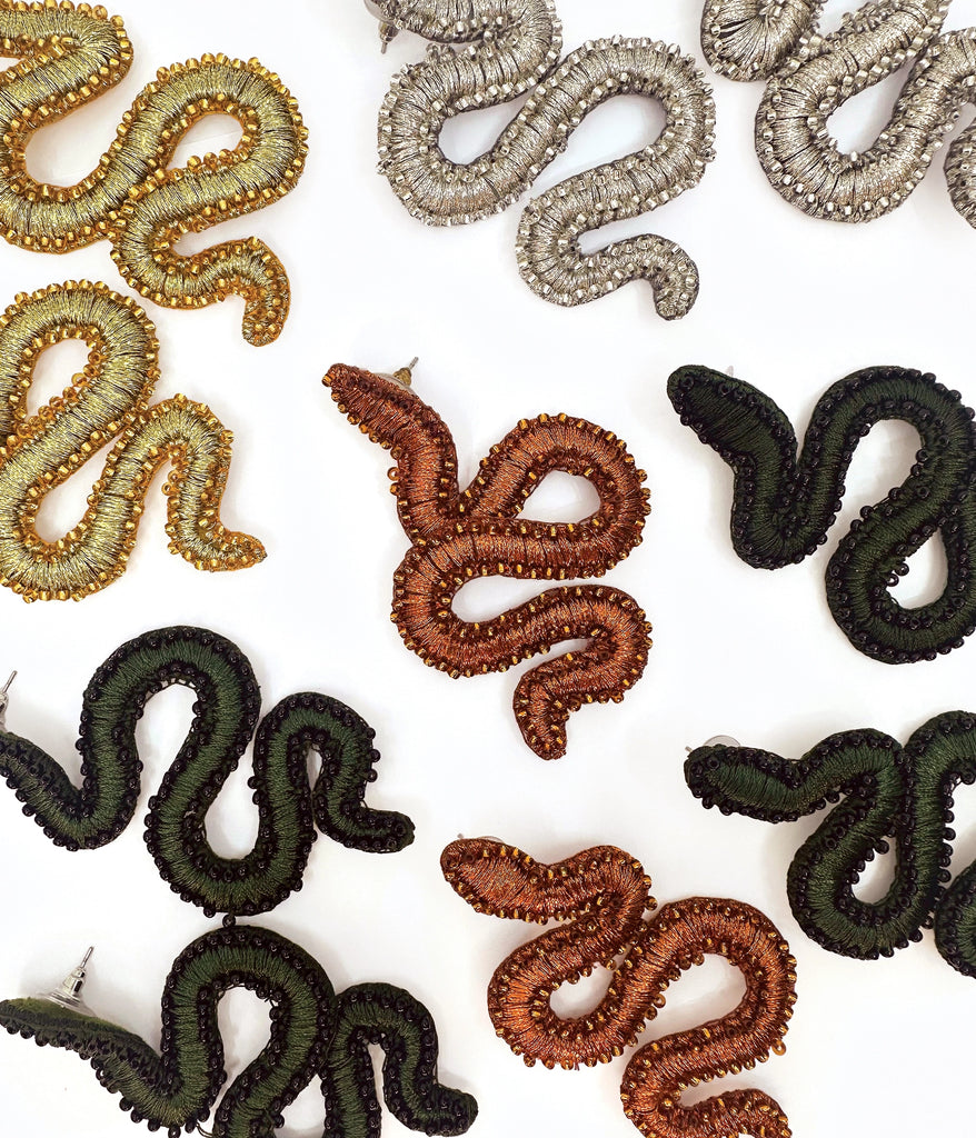 Beaded Gold Snake Earrings