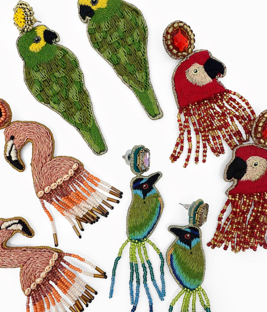 Beaded Red Parrot Earrings