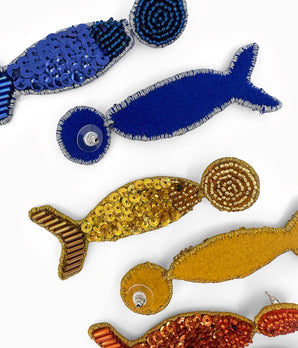 Gold Beaded Disco Fish Earrings